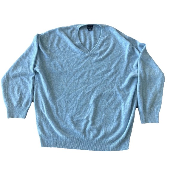 Vintage Jos A Bank Sweater Men XXL BT Blue Cashmere‎ Tight Knit V Neck Pullover